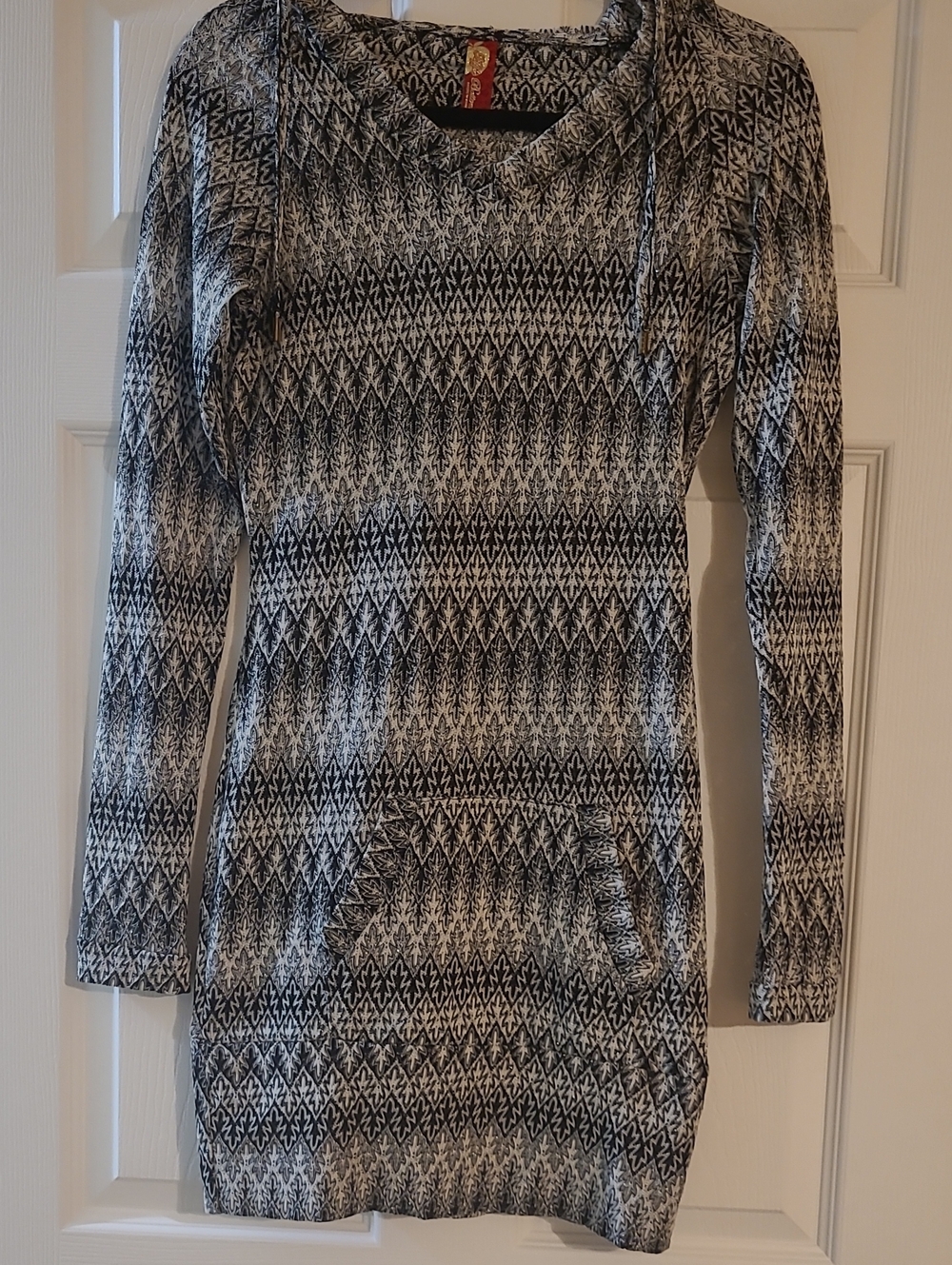Apple Bottoms Vintage Y2K Black & White Fair Isle Bodycon Dress Size L